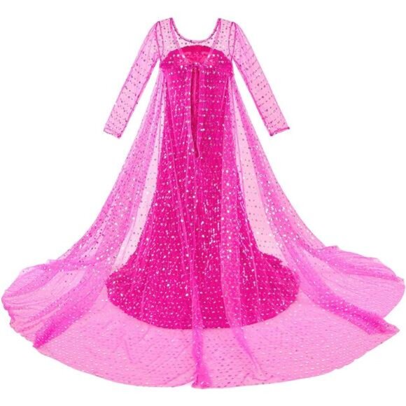 Pink Luxury Princess Dress Costumes With Shining Long‎ Cape Girls Birthday Party - Picture 5 of 6